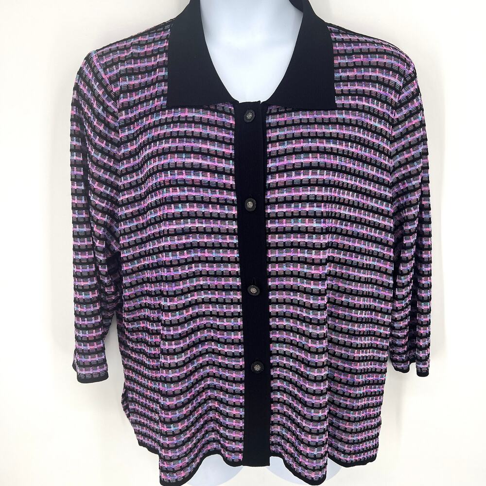 Misook Woman Knit ¾ Sleeve Button up Rhinestone Button Top Sweater Size 3X